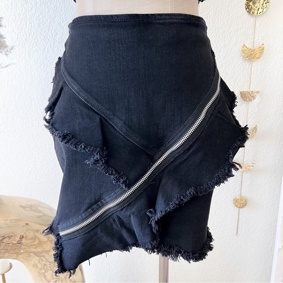 ZARA Trafaluc Black Frayed Zipper Denim Mini Skirt - Picture 5 of 16